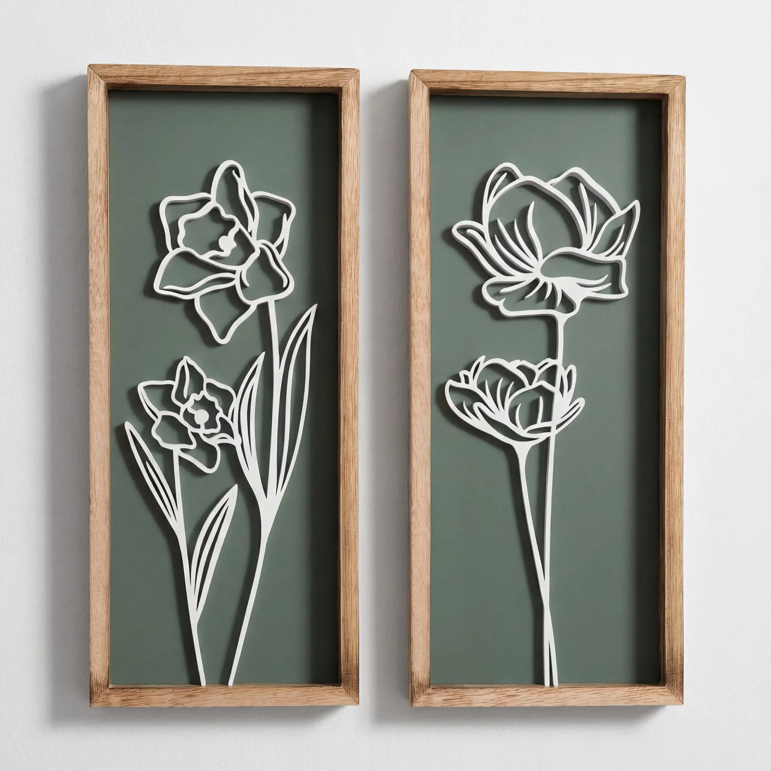 3D Floral Green Wall Art (Set of 2): Lightweight Wooden Ready-to-Hang Boho Framed Wall Art for Bedroom, Living Room or Office – Premium Sage Green Farmhouse Decor – Gift-Boxed