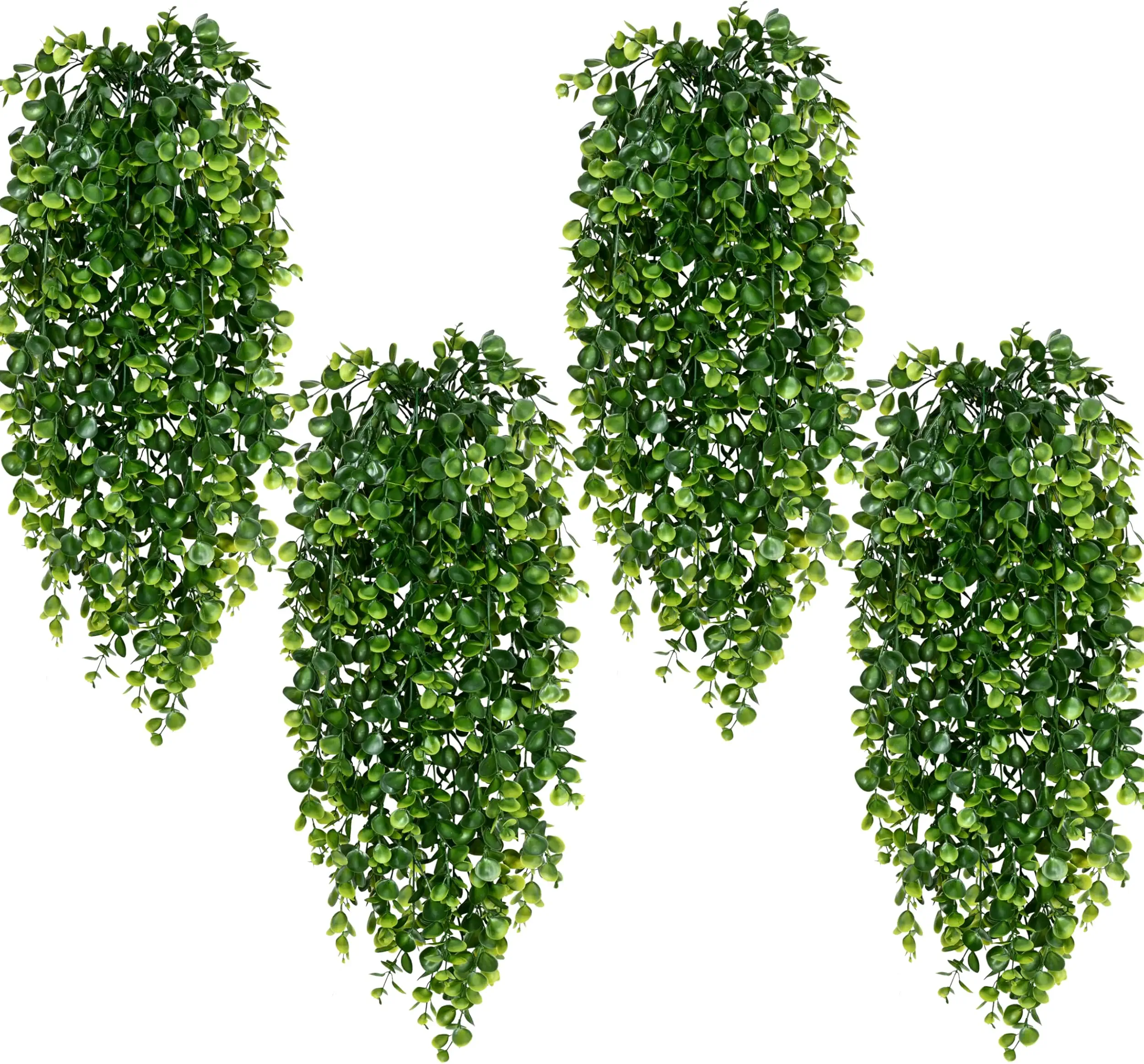 Waipfaru 4Pcs Fake Hanging Plants: 2.7ft Eucalyptus Leaves, UV Resistant Fake Vines Ivy, Artificial Plants Outdoor Faux Plants Indoor Bedroom Living Room Boho Wall Porch Shelf Decor